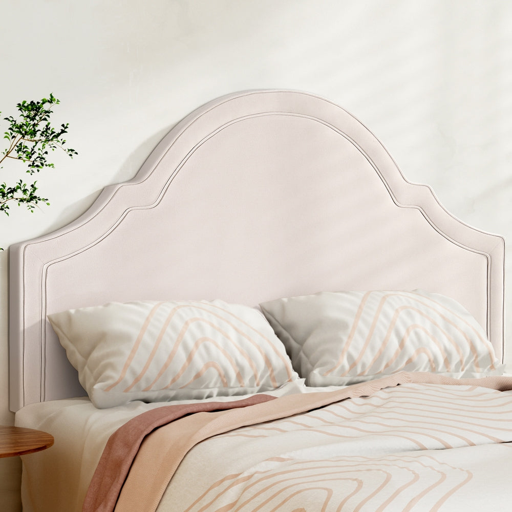 Bed Headboard Queen Velvet Beige