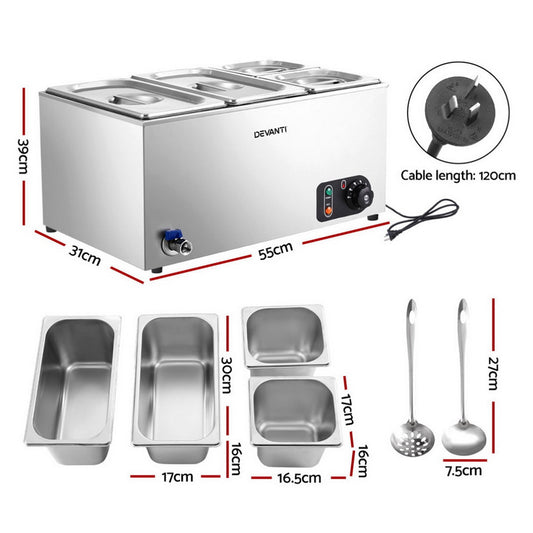 Devanti 4 Pan Bain Marie Food Warmer