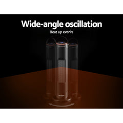 Devanti Ceramic Tower Heater 2000W - Rapid Heating, ECO Mode, Oscillating Space Heater for Ultimate Winter Comfort