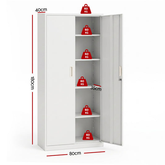 Astiss 180cm Steel Locker Cabinet Mental Storage 4 Adjustable Shelves