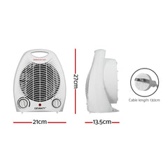 Devanti 2000W Electric Fan Heater - Rapid Heating, 3 Modes, Compact & Portable with Safety Features