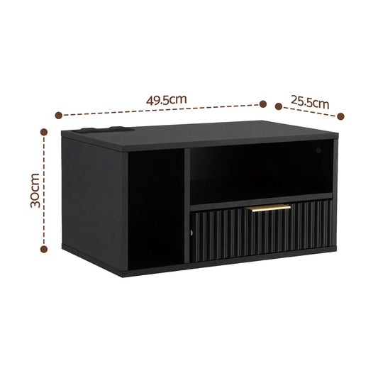 Artiss Floating Bedside Table with Charging Station Black Nightstand 1 Drawer