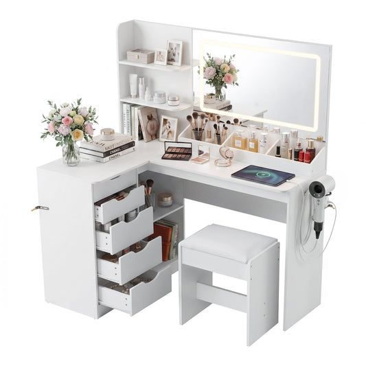 Artiss White LED Vanity Desk Set