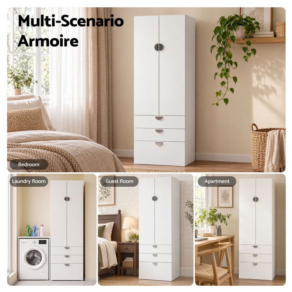 Artiss Wardrobe Cabinet Bedroom Clothes Storage Organiser Cupboard 3 Drawers Shelf Hanging Rod