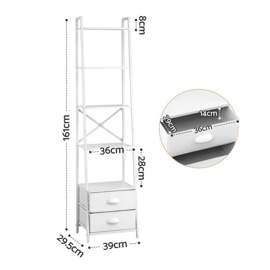 Artiss 5 Tier Bookshelf with Fabric Drawers - White
