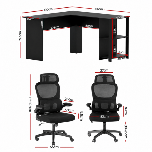 Artiss L-Shaped Desk & Chair Set - 136cm
