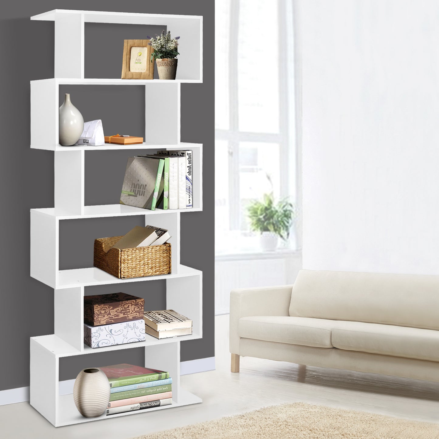 Designer Bookshelf 6 Tiers White