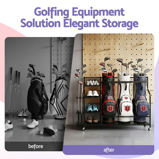 Everfit Golf Bag Storage Rack - Black