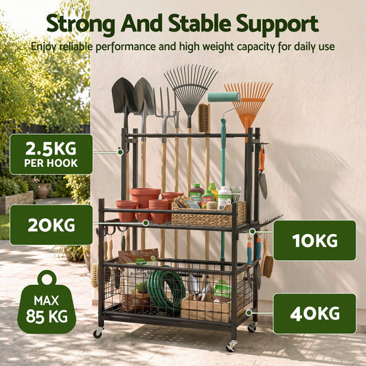 Gardeon Rolling Garden Tool Rack - 16 Slots