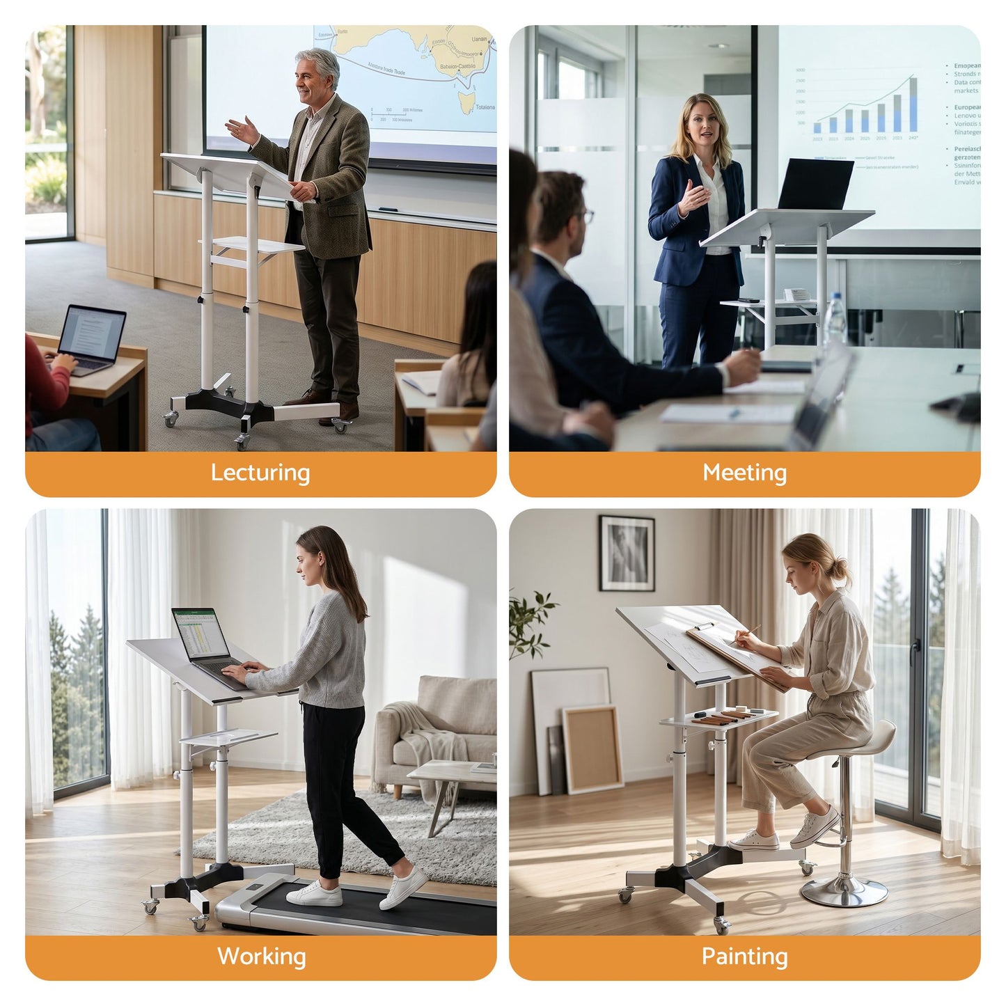 Artiss Mobile Lectern Stand - White