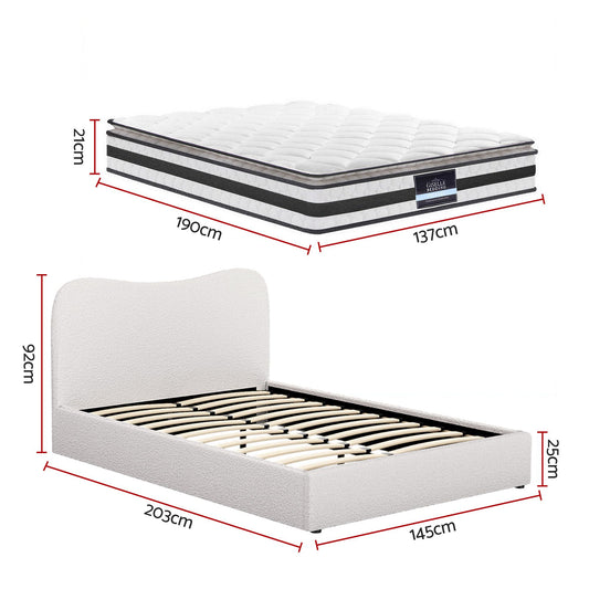 Giselle Double Mattress & Artiss Bed Frame Bundle - Boucle