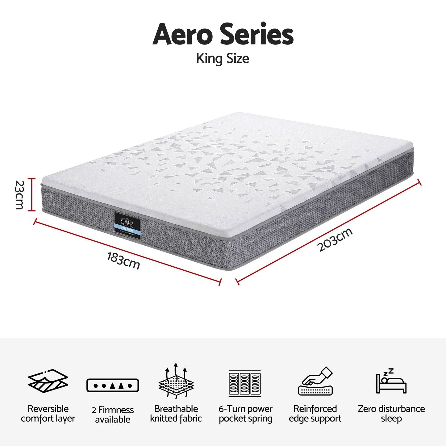 Giselle Bedding King Mattress 23cm Pocket Spring Mattress with Adjustable Firmness Reversible Foam Layer for Medium Firm & Firm Support Motion Isolation Bedroom Bed