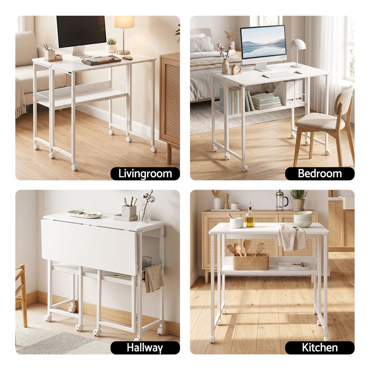 Artiss Foldable Computer Desk Mobile Study Table Workstation White 80cm