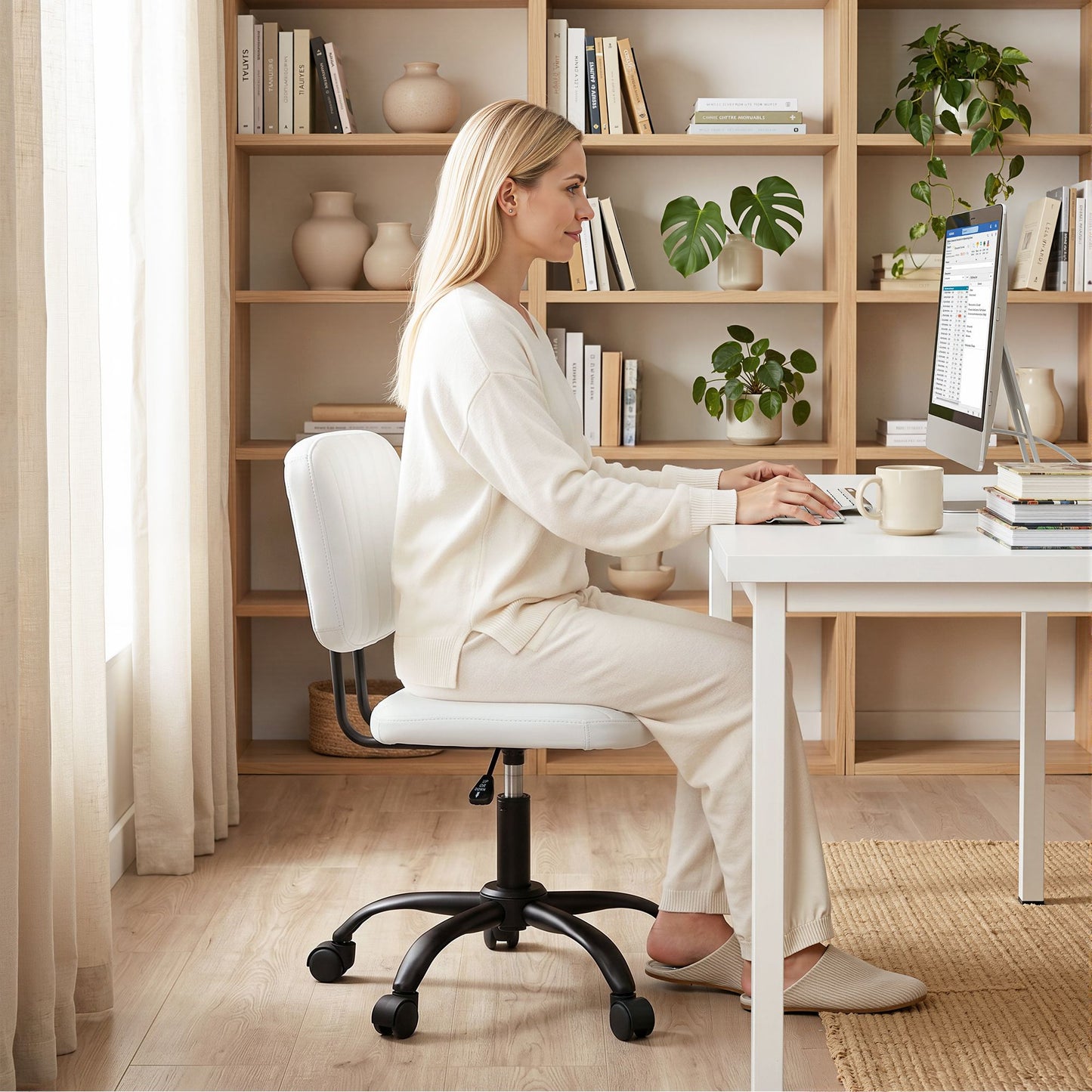 Artiss Armless PU Office Chair - White
