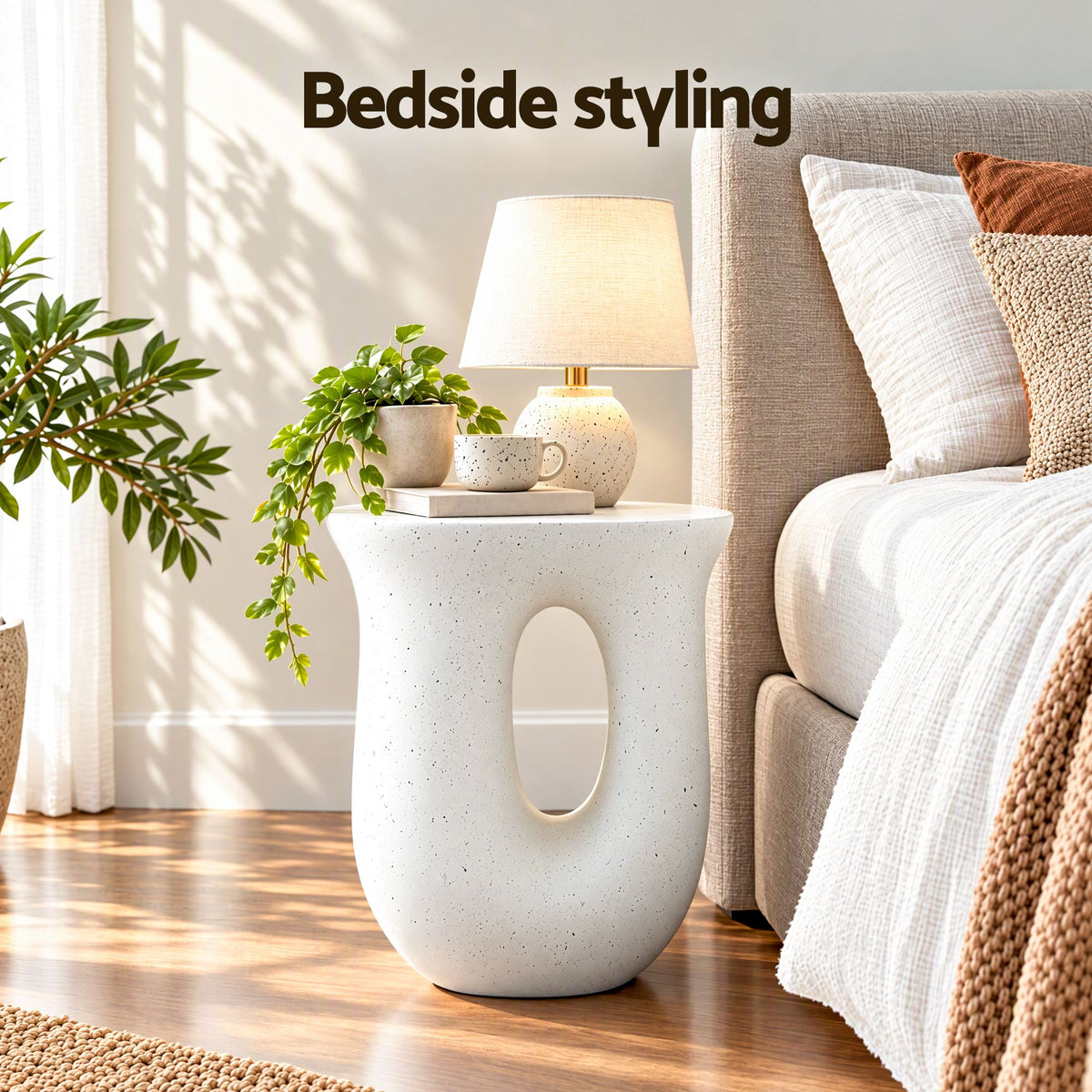Gardeon Arch Outdoor Side Table 46cm White Stone Look