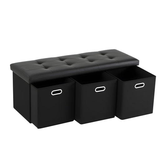 Artiss Storage Ottoman with 3 Drawers - Black