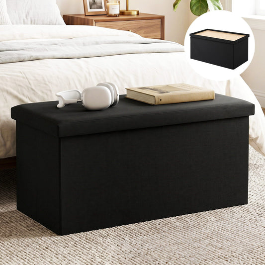 Artiss Folding Storage Ottoman Bench - Black