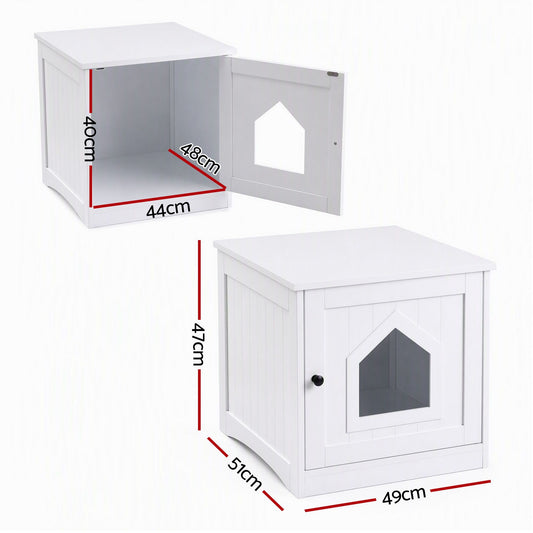 i.Pet 49x51cm Cat Litter Box Enclosure Hidden Litter Tray Cabinet White