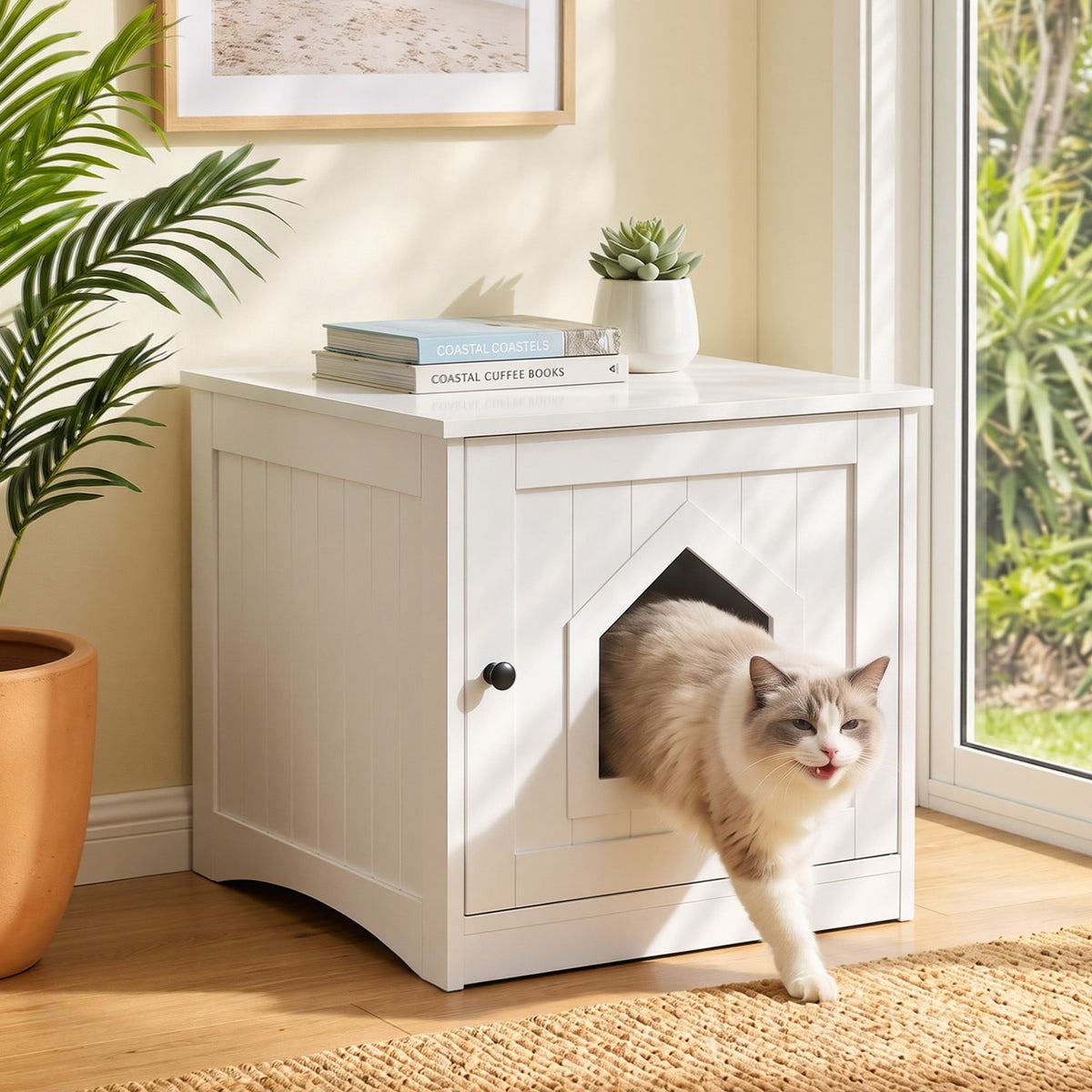 i.Pet 49x51cm Cat Litter Box Enclosure Hidden Litter Tray Cabinet White