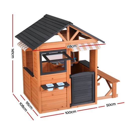 Keezi Wooden Kids Cubby House with Play Kitchen