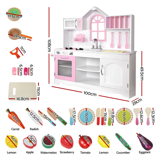 Keezi Wooden Kitchen Playset - Pink/White