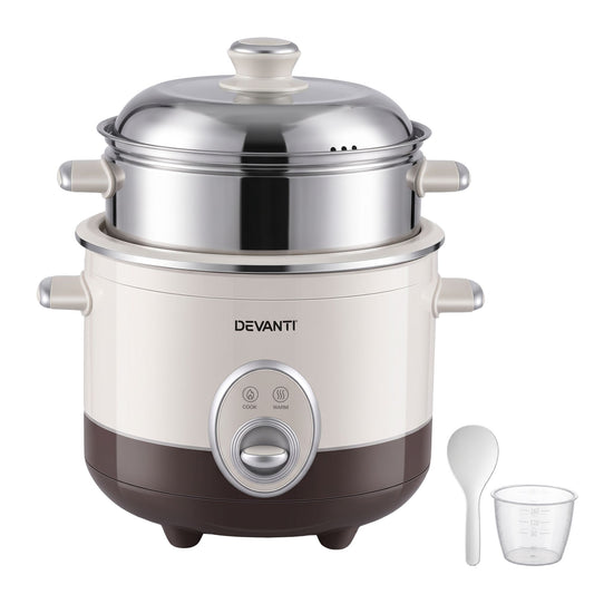 Devanti 3L Rice Cooker Small 6 Cup Multi Cooker with Steamer
