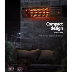 Devanti Electric Strip Heater 2000W - Eco-Friendly Radiant Heater with Remote Control, Rapid Heat-Up, IP65 Waterproof for Indoor & Outdoor Use