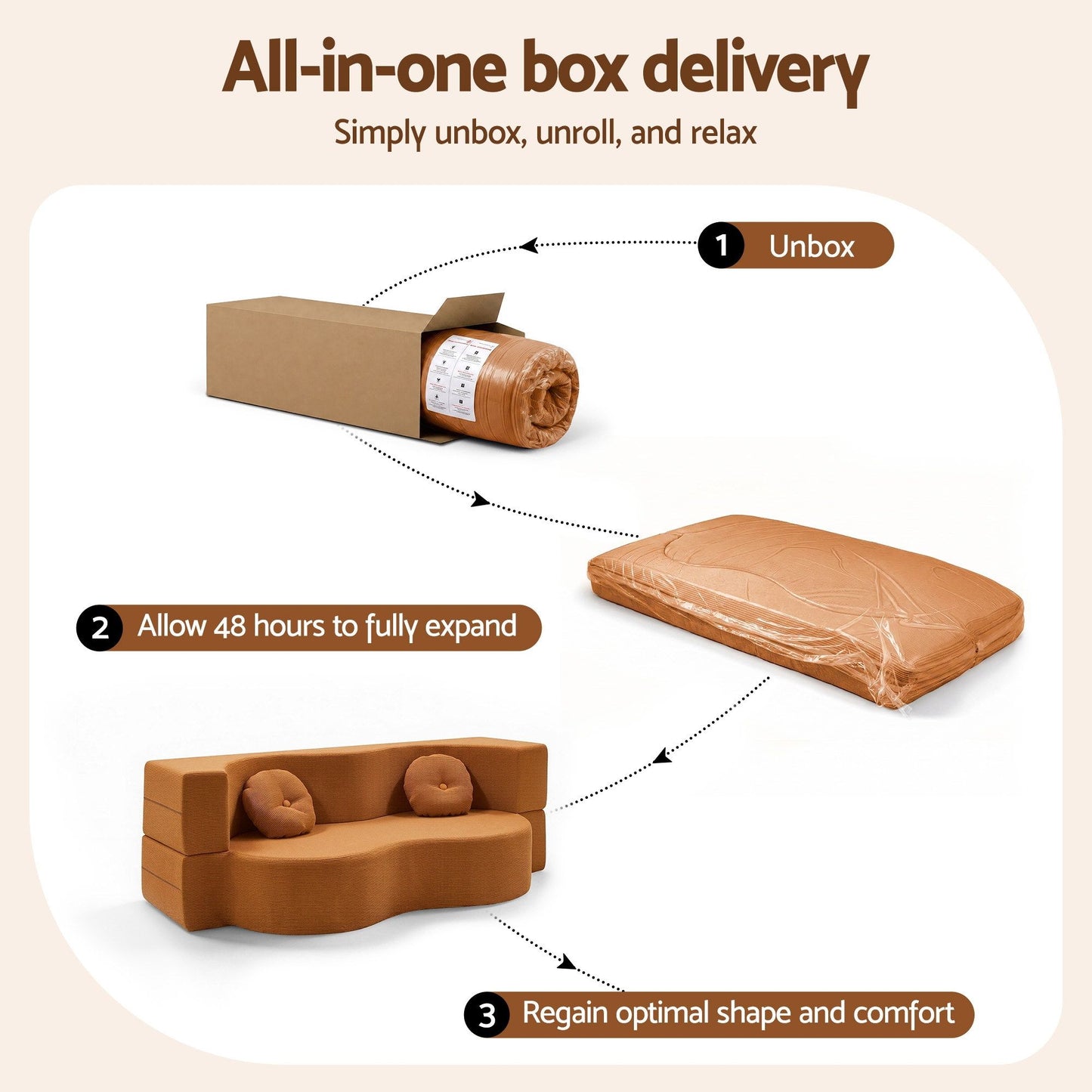 Artiss Folding Sofa Bed Floor Couch - Orange