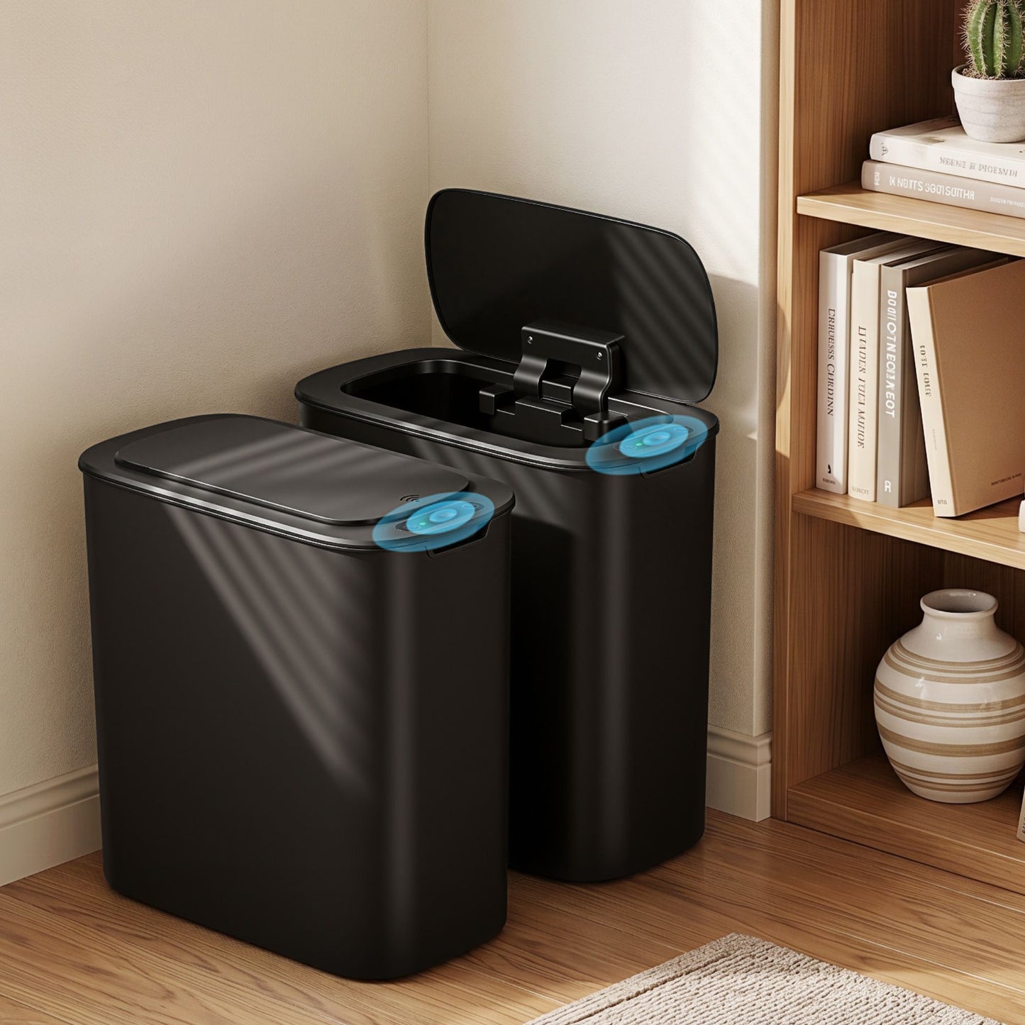 Devanti 2 Pack 11L Motion Sensor Bins - Black