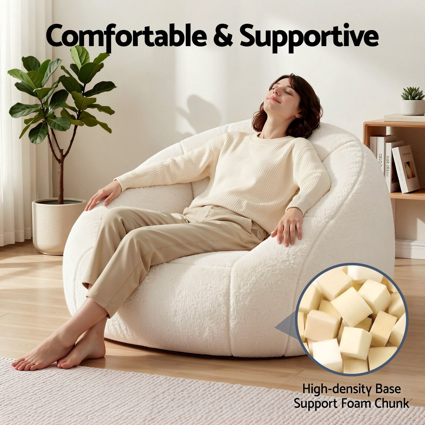 Artiss Faux Fur Bean Bag Sofa - White