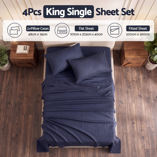 Giselle 500TC Cotton Sheet Set - King Single - Navy Blue
