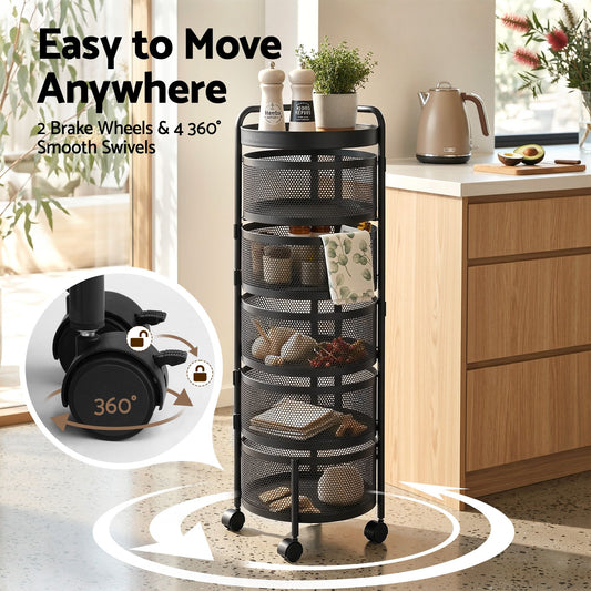 Artiss 5-Tier Kitchen Storage Trolley - Black
