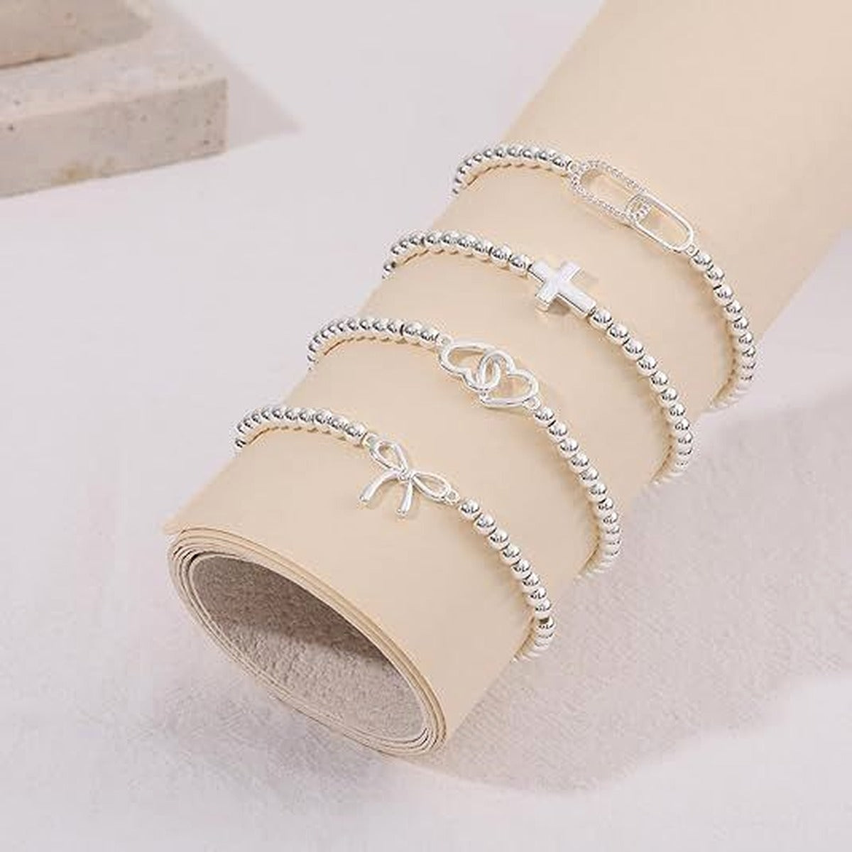 Women's Silver Beaded Bracelet
