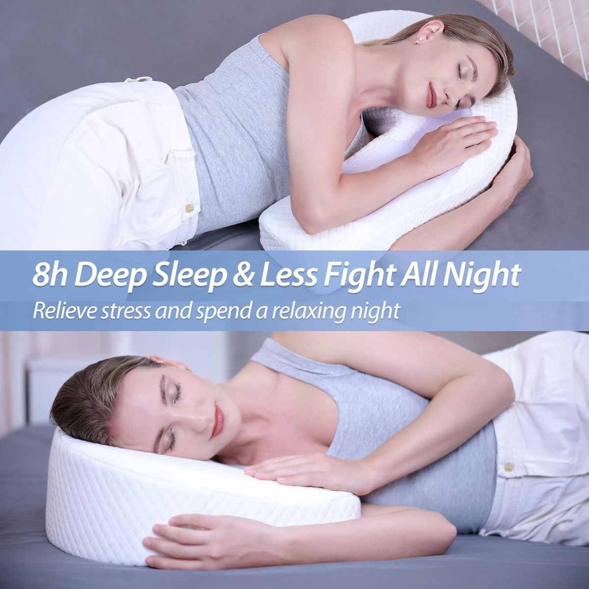 Side Sleeper Pillow with Arm Hole, Ergonomic Memory Foam Arm Pillow for Shoulder Comfort, Side Sleeping Support for Neck and Back, Removable Washable Cover, for Side Sleepers - White - Size 58cm*43cm