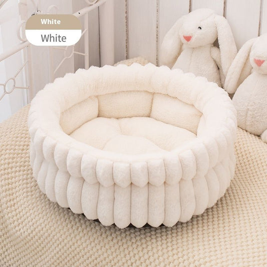 Soft Plush Cat Bed - White