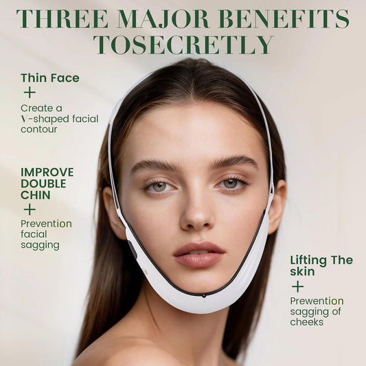 V-Face Contouring Band with Adjustable Strap, LCD Display, 8 Skin Comfort Modes, 15 Intensity Levels, Soft Silicone Contact Surface, Breathable Design, Rechargeable for Daily Facial Routine (White)