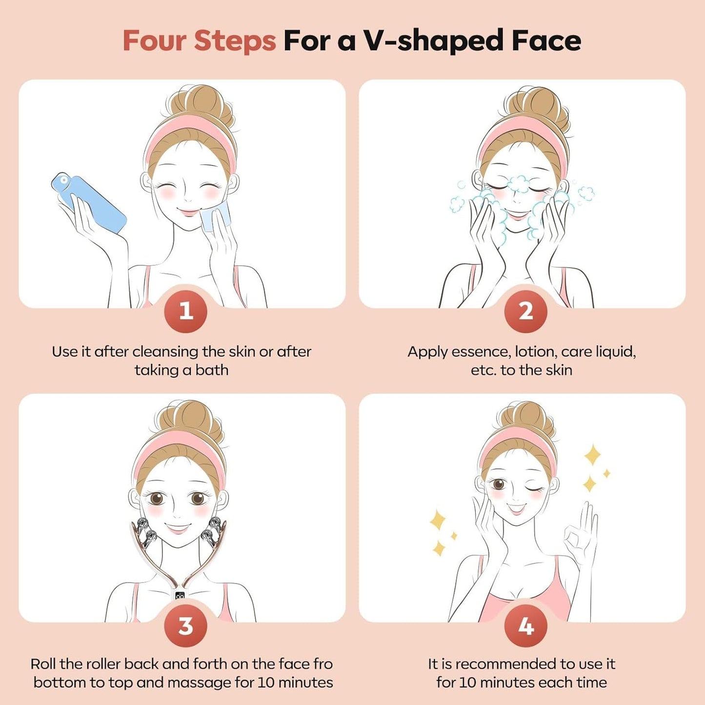 V-Shaped Facial Massage Roller with 8 Stainless Steel Balls, Dual-Tone Design, LCD Screen, 5-Speed Adjustment, Type-C Charging, Smooth Gliding for Face, Neck & Body, Compact Beauty Tool (White)