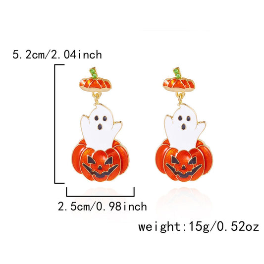Gothic Pumpkin Ghost Drop Earrings - ER25Y0148