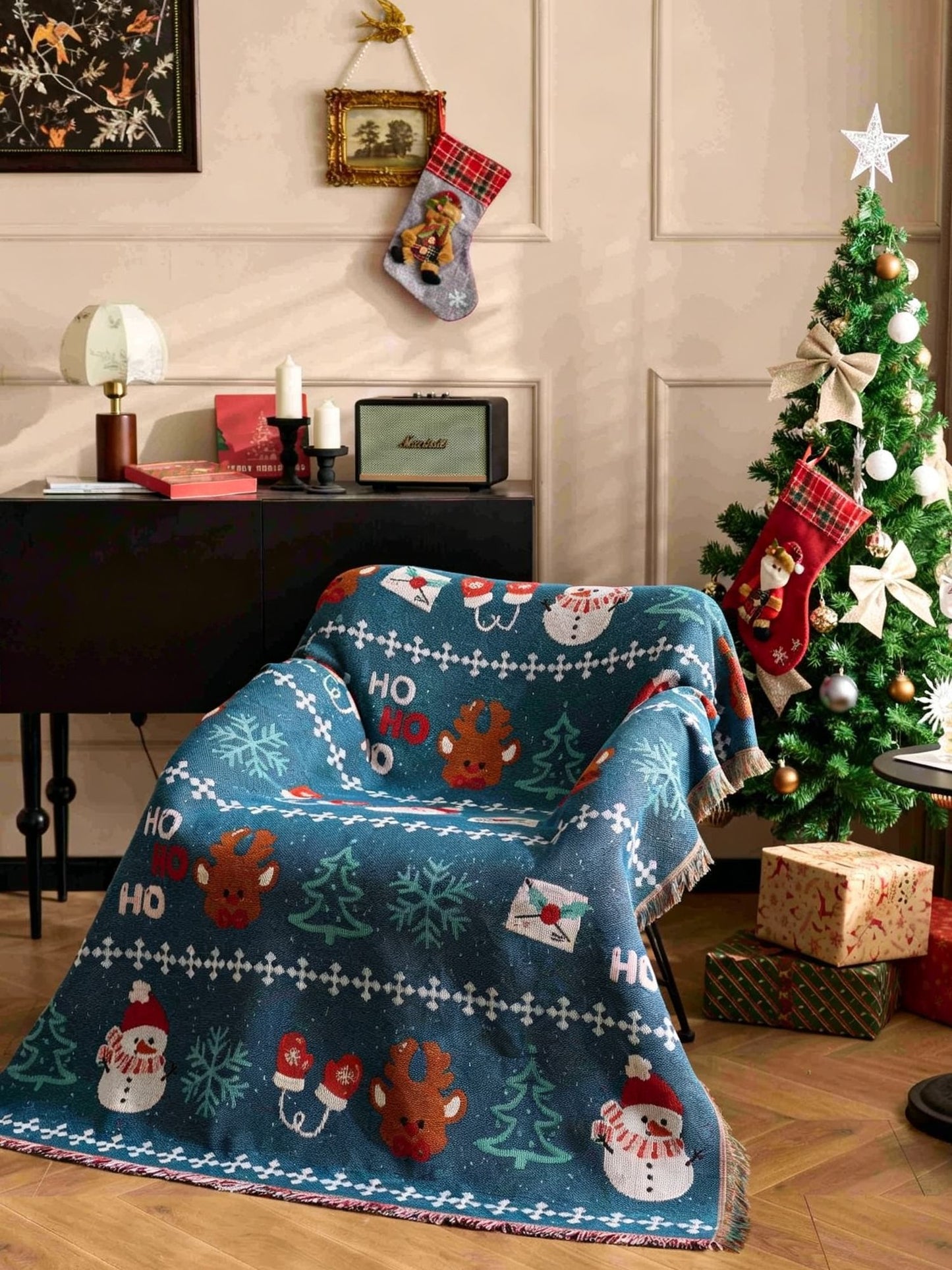 Festive Cat Print Throw Blanket - 157 x 130cm