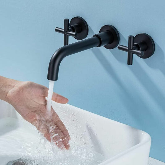 Matte Black Wall-Mounted Basin Mixer Tap