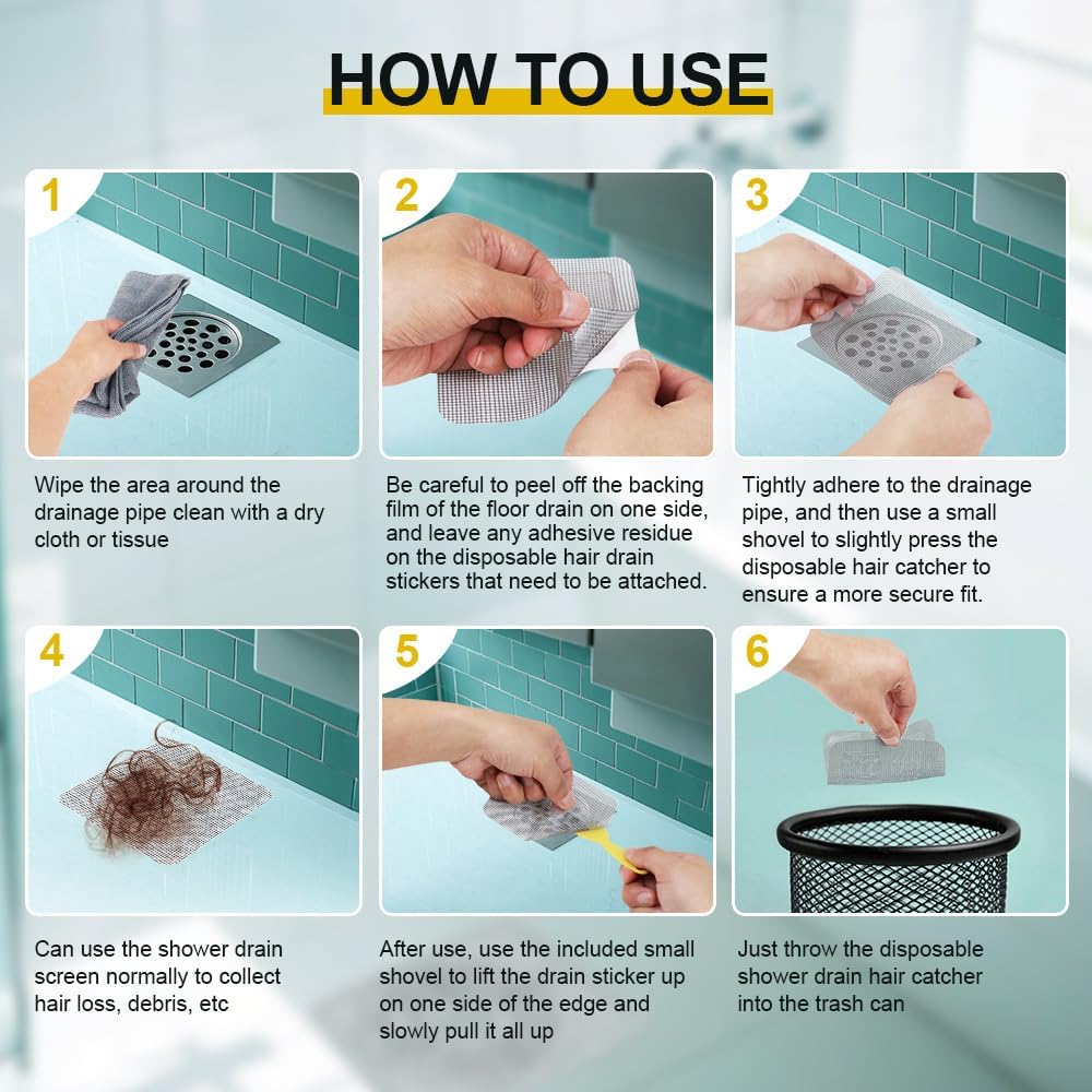 80PCS 4"x4" Disposable Hair Drain Stickers, Anti-Blocking Filter Screen Self