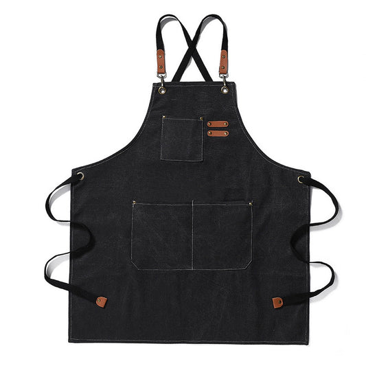 Waterproof Kitchen Apron with Pockets - Black