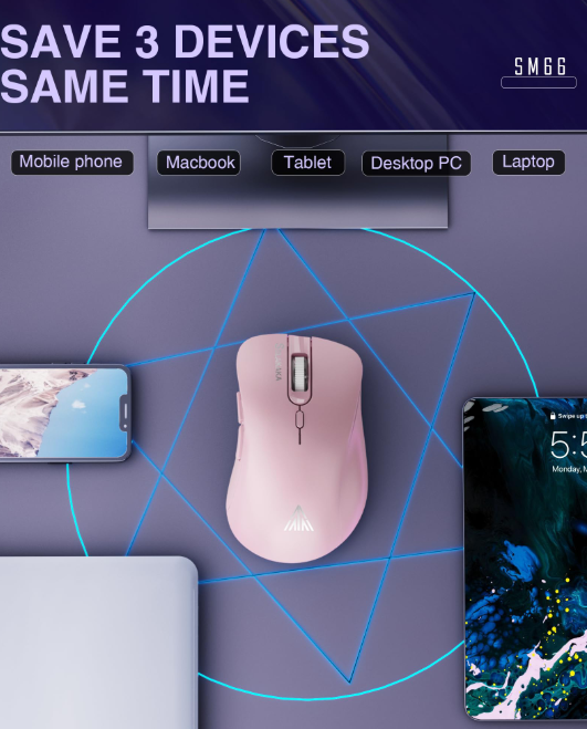 SM67 Dual-Mode Wireless Gaming Mouse - Pink