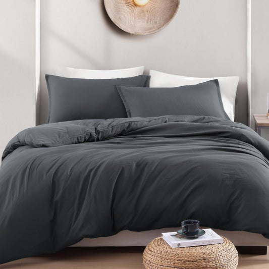 Microfibre Duvet Cover Set - gray - Double