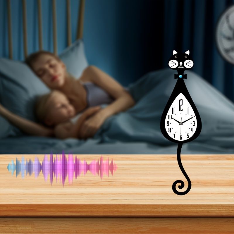 Cat-Shaped Wall Clock - Black