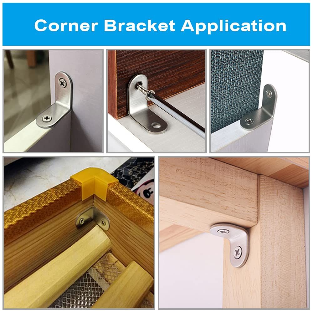 20 PCS Corner Braces 25mm x 25mm Stainless Steel 90 Degree Joints Right Angle Bracket Fastener for Wood Furniture, Screws Included