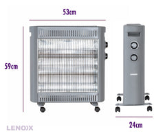 Lenoxx 2200W Quartz Infrared Radiant Heater with Adjustable Thermostat and 2 Power Settings - Instant Warmth for Home & Office