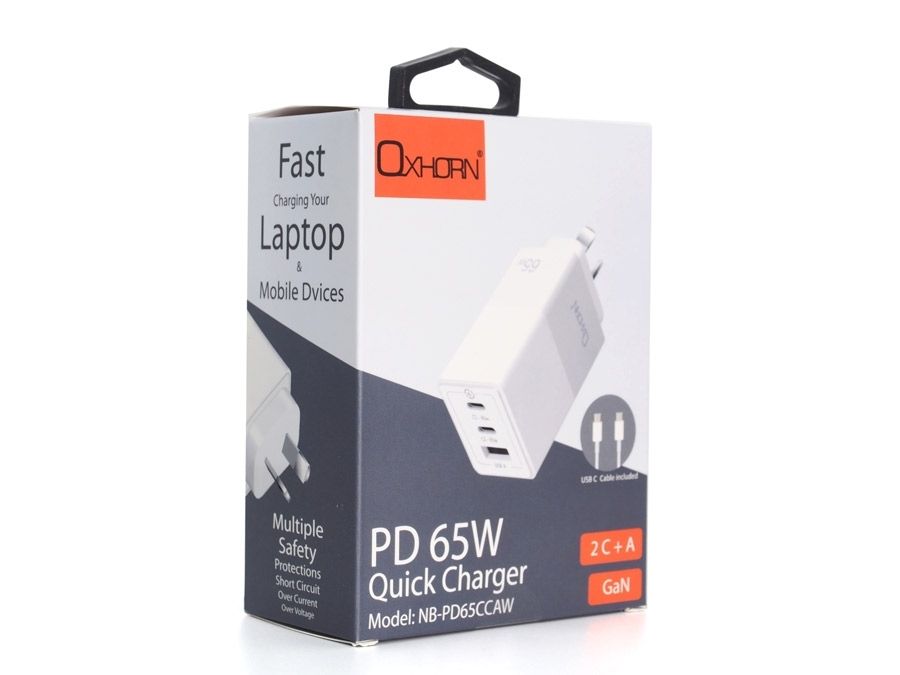 OXHORN 65W 3 Port GaN Charger - White