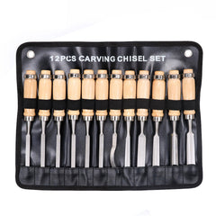 12Pc Wood Carving Chisel Set Knife High Carbon Steel Woodworking Rolling Pouch