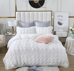 Elisa Gentle Ruffles Textured Duvet Quilt Cover Set Queen